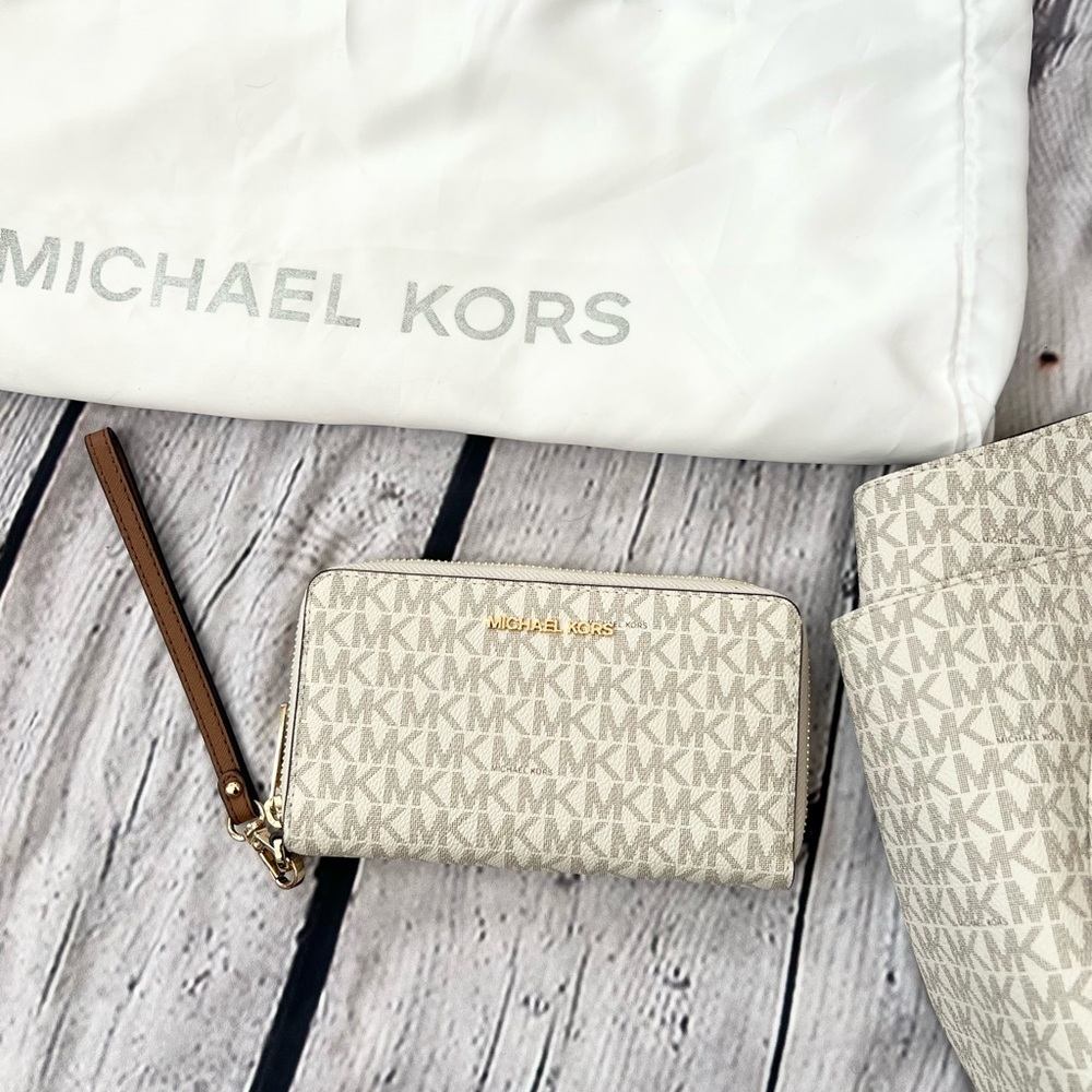 NWOT MICHAEL KORS Jet Set Large Signature Logo Shoulder Bag and wallet - Picture 3 of 14